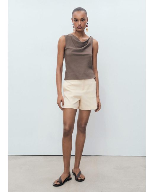 Mango White High-Waist Straight Shorts