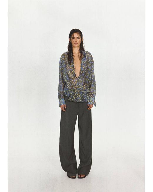 Mango White Printed Semi-Transparent Blouse