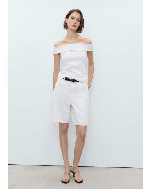 Mango White Strapless Top