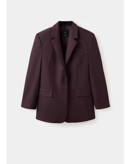Mango Purple Straight Suit Jacket With Lapel Pockets