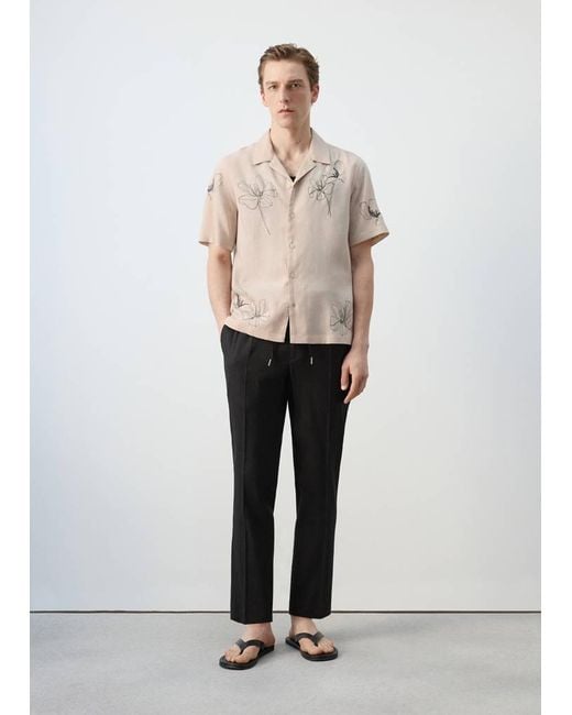 Mango White Embroidered Detail Regular Fit Shirt for men