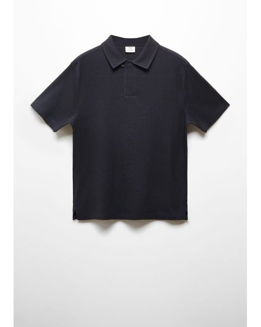 Mango Blue Seersucker Cotton Polo Shirt Dark for men