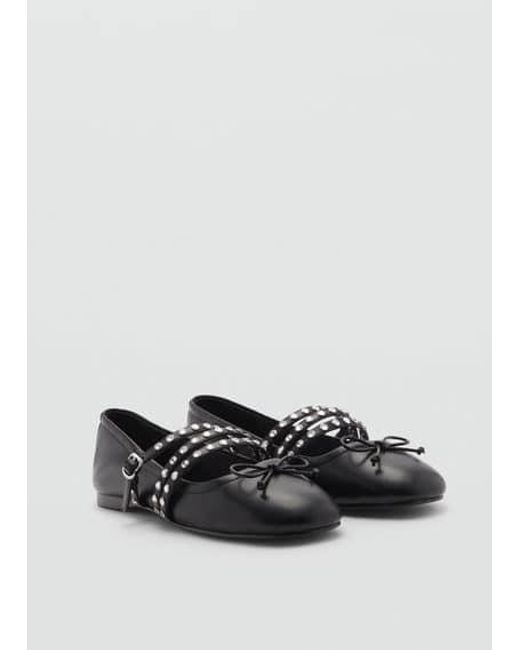 Mango Black Studded Strappy Ballet Flats