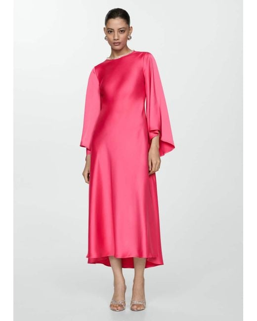 Mango Flared-sleeve Satin Dress in Pink | Lyst UK