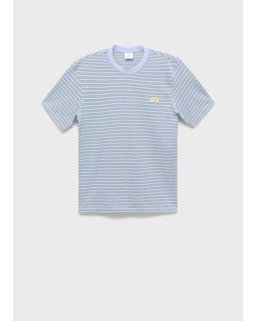 Mango Blue Regular-Fit Striped 100% Cotton Shirt for men