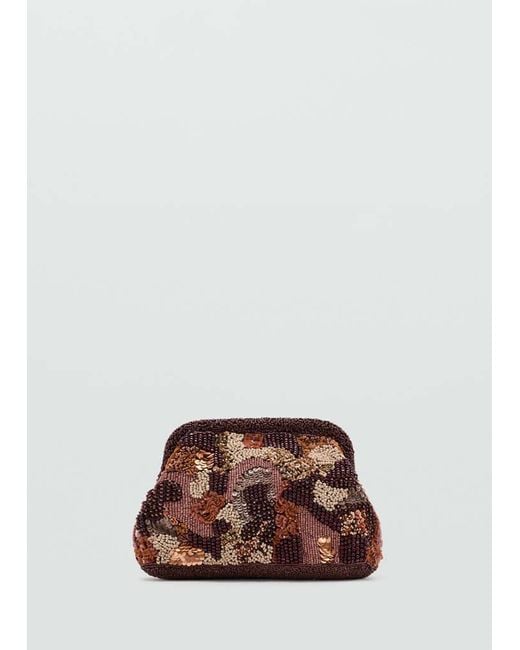 Mango Brown Multicoloured Beaded Clutch Bag