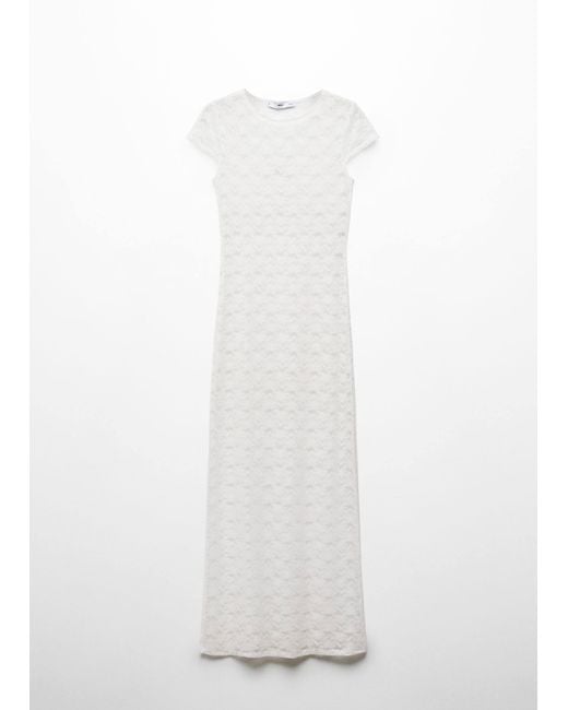 Mango White Floral Lace Dress With Opening