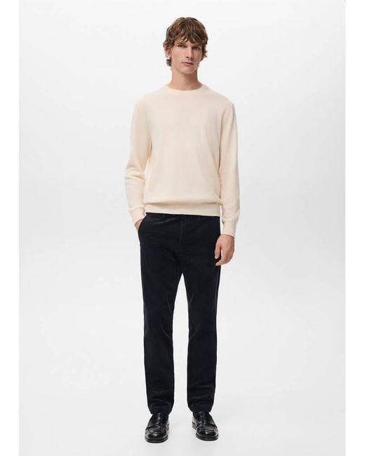 Mango White Corduroy Slim-Fit Trousers for men