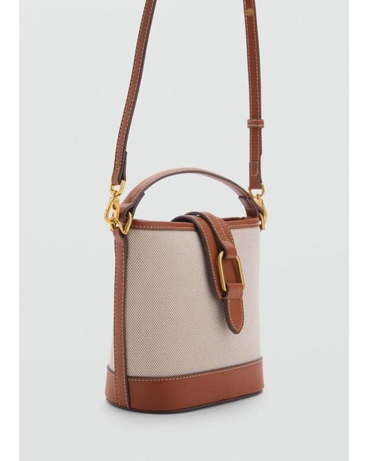 Mango White Contrasting Canvas Bucket Bag