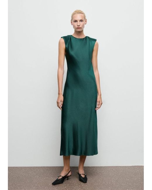 Mango Green Fitted Satin Dress