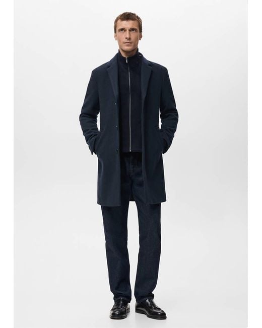 Mango Blue Wool Coat With Detachable Inner Collar for men