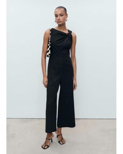 Mango Black Long Culotte Jumpsuit With Draped Neck