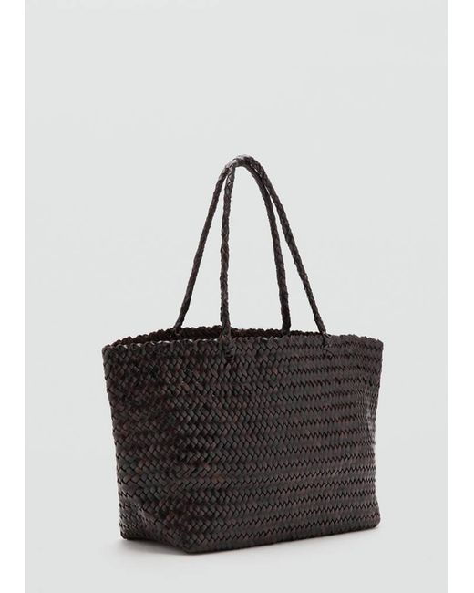 Mango Black Braided Leather Shopper Bag
