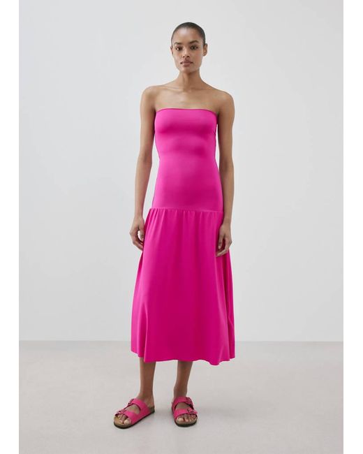 Mango Pink Strapless Midi-Dress