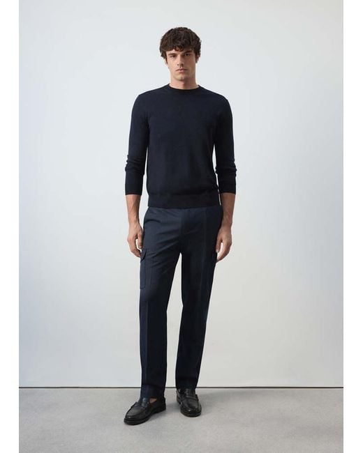 Mango Blue Regular-Fit Wool-Blend Trousers for men