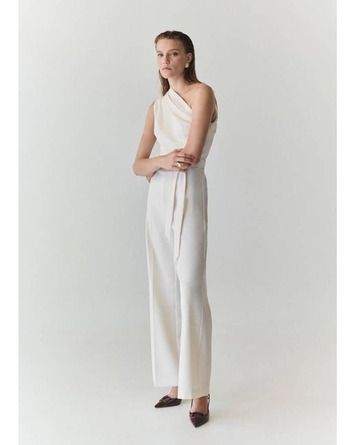 Mango White Asymmetric Belt Jumpsuit