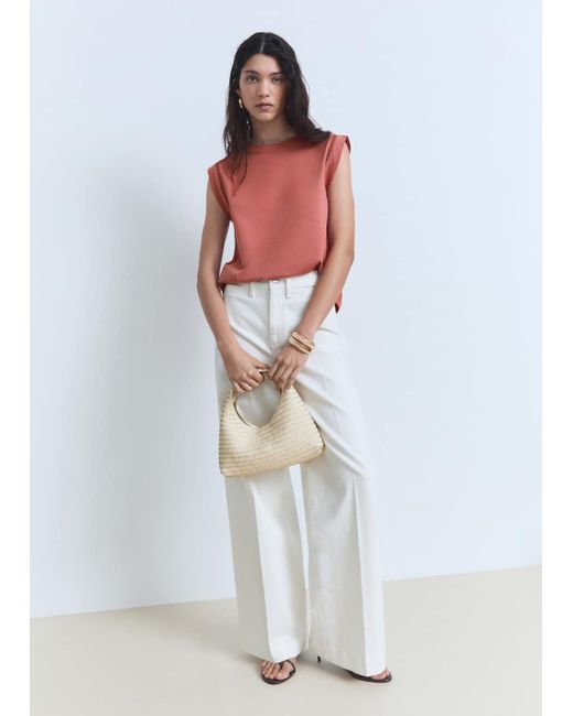 Mango White Cotton T-Shirt With Openwork Trim