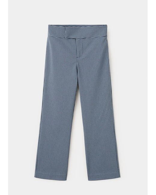 Mango Blue Gingham-Check Cropped Trousers