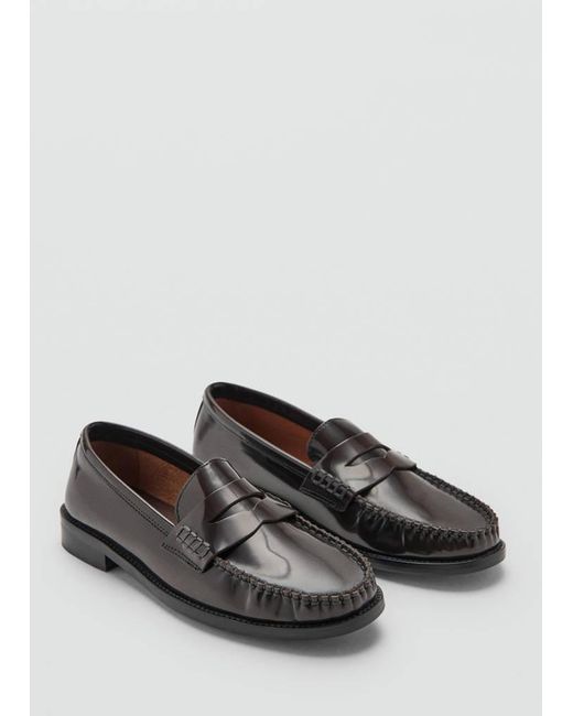 Mango Gray Gathered Leather Loafers