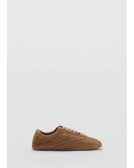 Mango Brown Contrasting Panel Leather Sneakers