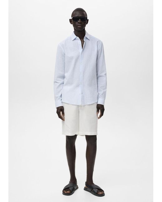 Mango Gestreiftes Regular Fit-Hemd Mit Textur in White für Herren