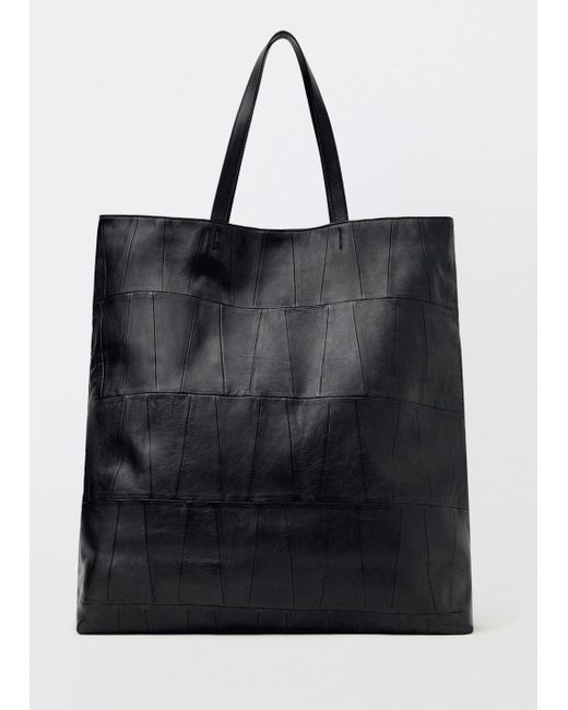 Mango Black Patchwork Leather Shopper Bag