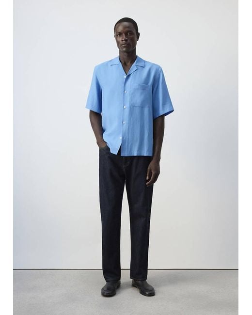 Mango Blue Modal Blend Shirt With Pocket for men