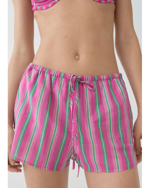 Mango Pink Striped Printed Shorts