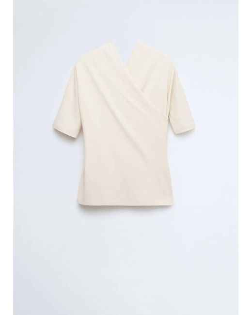 Mango White Fitted Wrap-Effect T-Shirt