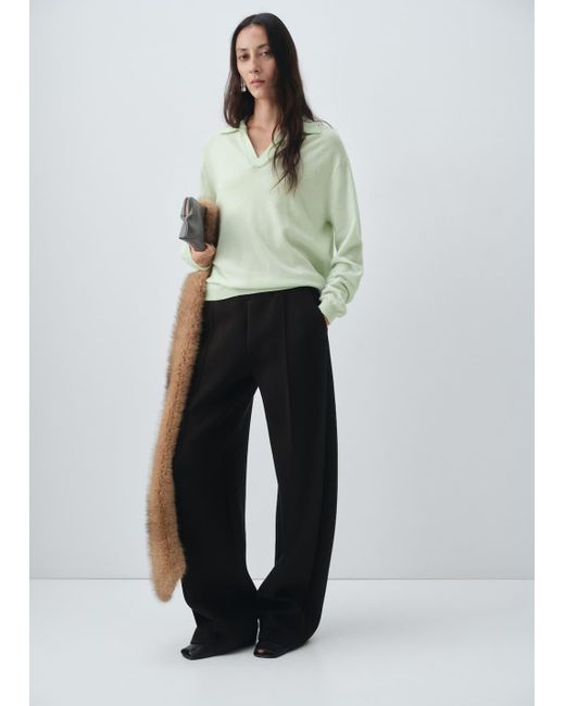 Mango White 100% Wool Polo-Neck Sweater