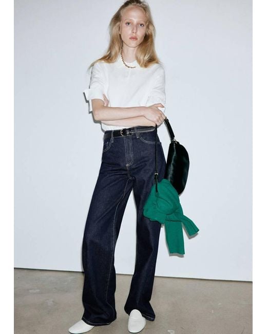 Mango White Danila High-Waisted Wide Leg Jeans