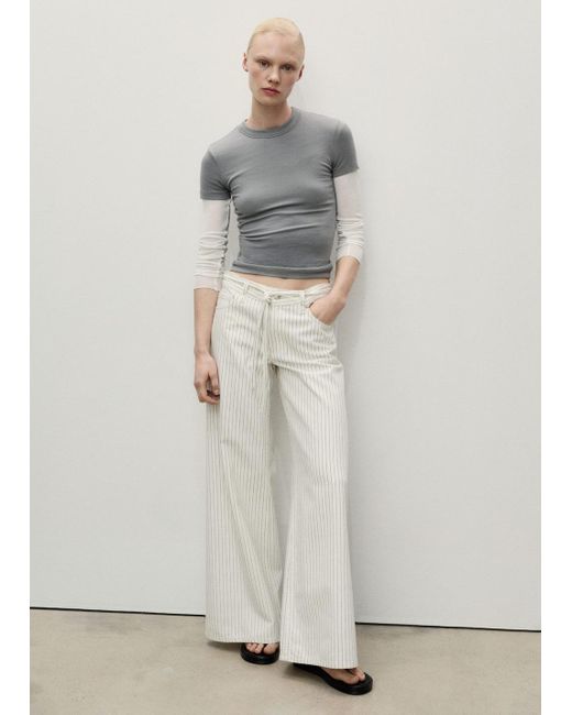 Mango Gray Wide Leg Jeans With Stripes And Belt