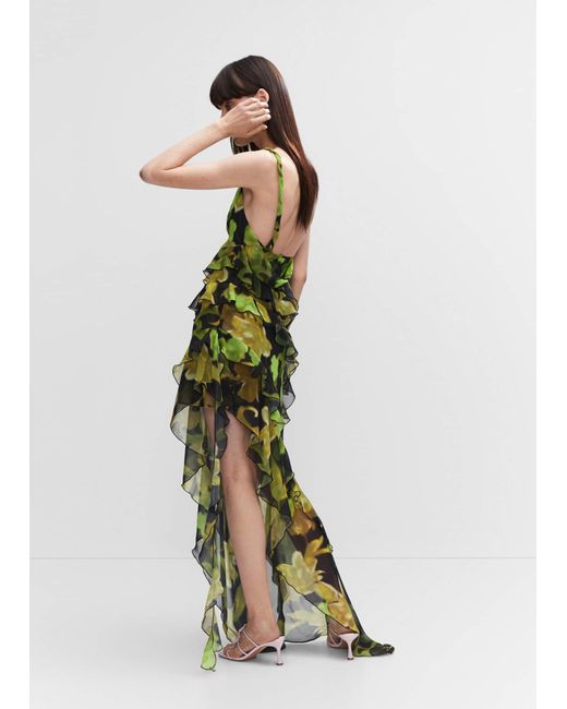 Mango Asymmetric Ruffled Dress in Green Lyst UK