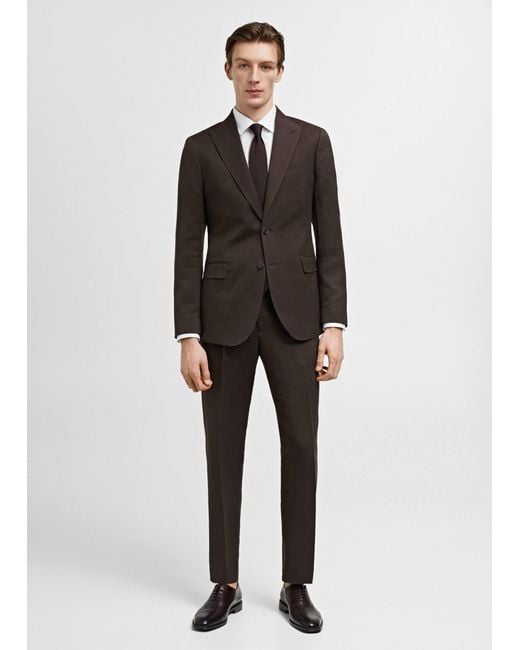 Mango Black Slim Fit Linen And Cotton Suit Jacket for men