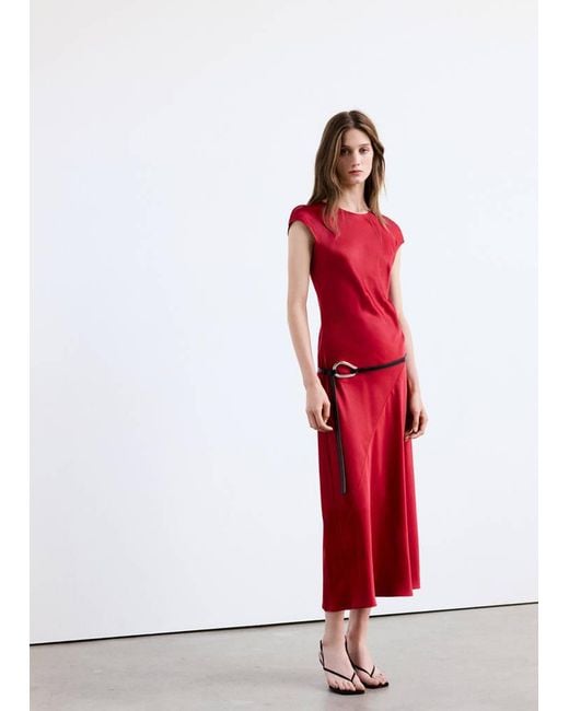 Mango Red Midi Dress With A Round Neck