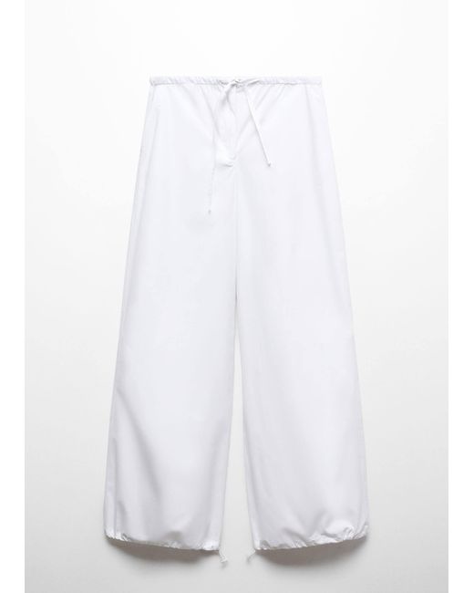 Mango White 100% Cotton Parachute Trousers