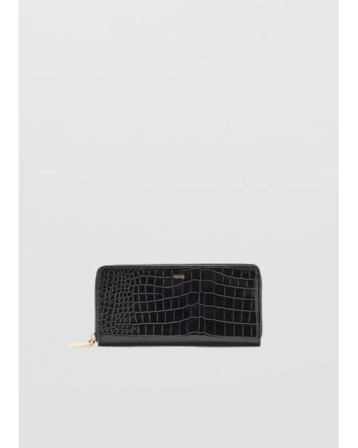 Mango White Large Shiny Croc-Effect Wallet