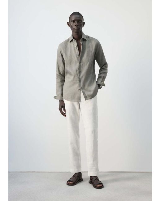 Mango White 100% Linen Slim-Fit Shirt for men