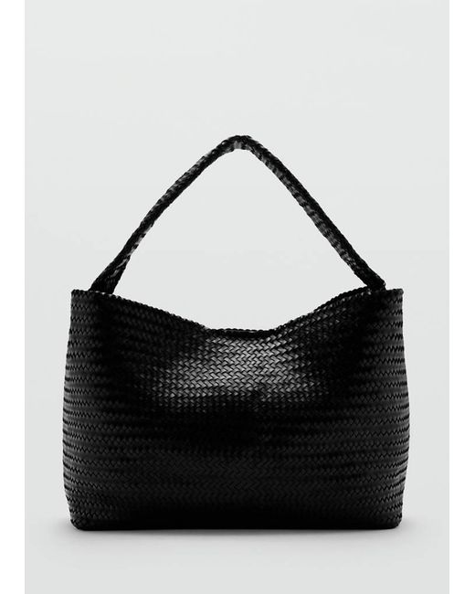 Mango White Medium-Sized Braided Leather Bag