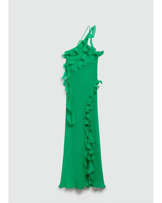 Mango Green Asymmetrical Ruffle Dress