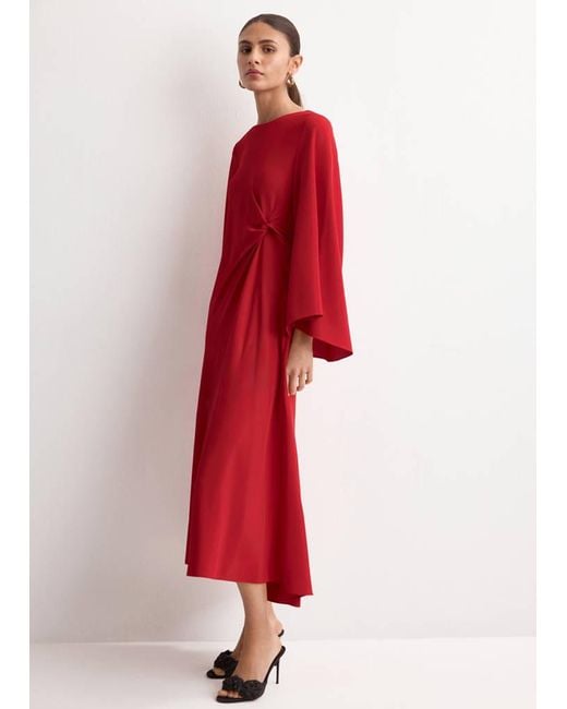 Mango Red Ruched Satin Dress
