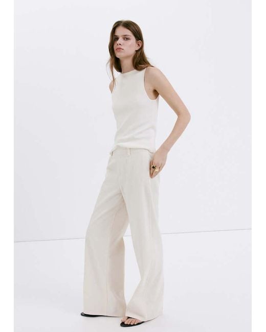 Mango White Fine Knit Boat Neck Top