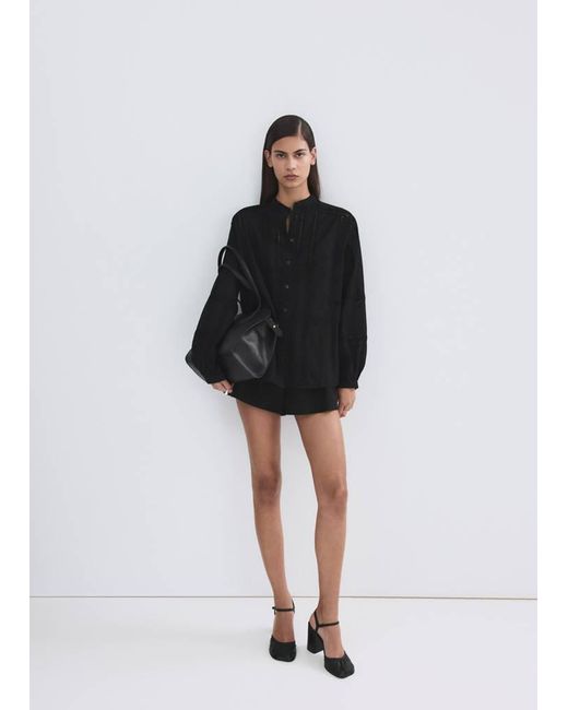 Mango Black Embroidered Openwork Blouse