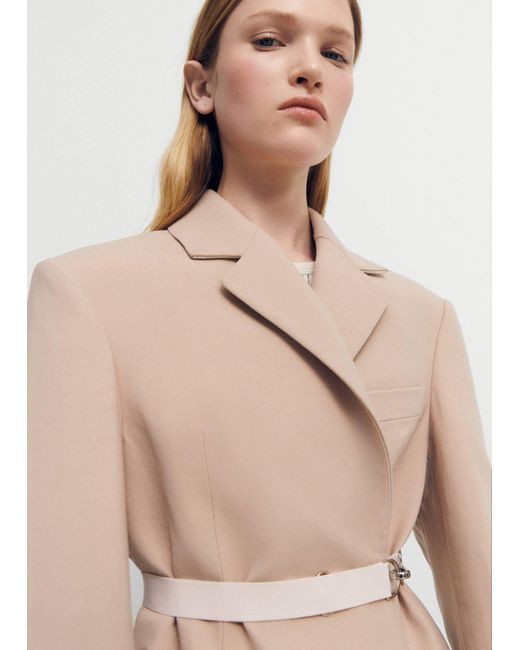 Mango Natural Structured Double Fabric Coat With Belt