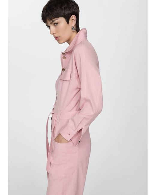 Mango Pink Buttoned Long Jumpsuit Pastel