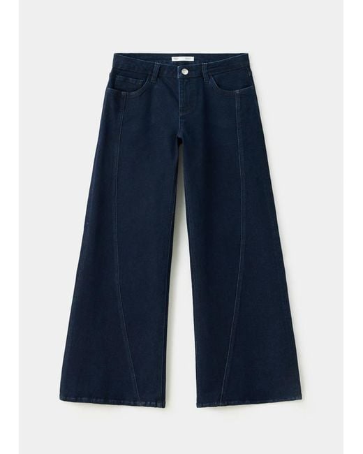 MANGO TEEN Blue Wide-Leg Jeans With Decorative Stitching