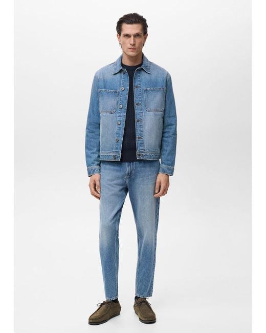 Mango Blue Denim Jacket Pockets for men