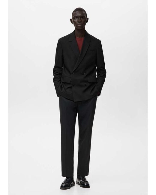 Mango Black Boston Regular-Fit Double-Breasted Suit Jacket for men