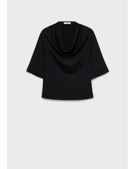 Mango Blue Draped Neck Top