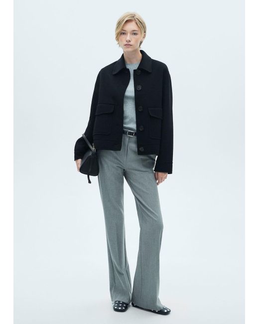 Mango Black Wool-blend Jacket With Pockets